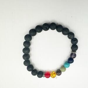 7 Chakra Bracelet Stretch Lava Stone Beads Beaded Boho Inspirational Energy